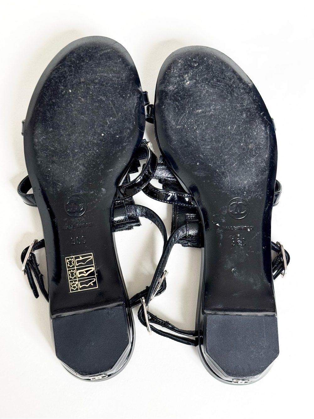 CHANEL Black Patent Leather Beaded and Jeweled Slingback Sandals - Size 36 - Picture 8 of 10